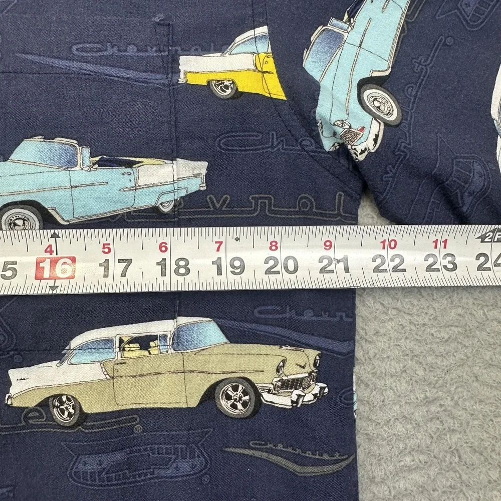 David Carey Shirt Mens‎ Medium Navy Hawaiian Aloha Camp Chevrolet Classic Cars